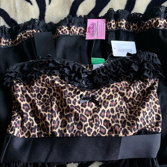 strapless black Lacey leopard rockabilly 50s pin up dress M NWT - Picture 4 of 16